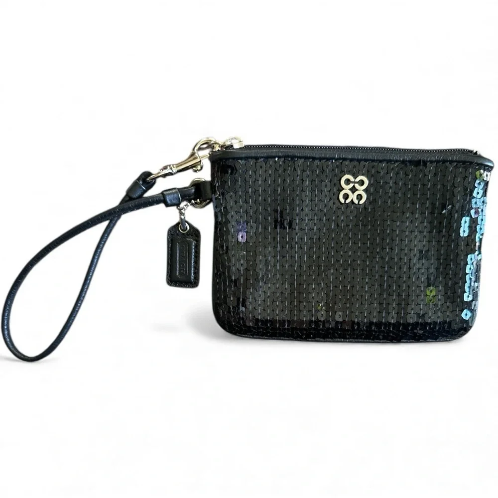 ✨ Coach Signature Black Sequin Wristlet | NWOT | Dust Bag | Party Chic